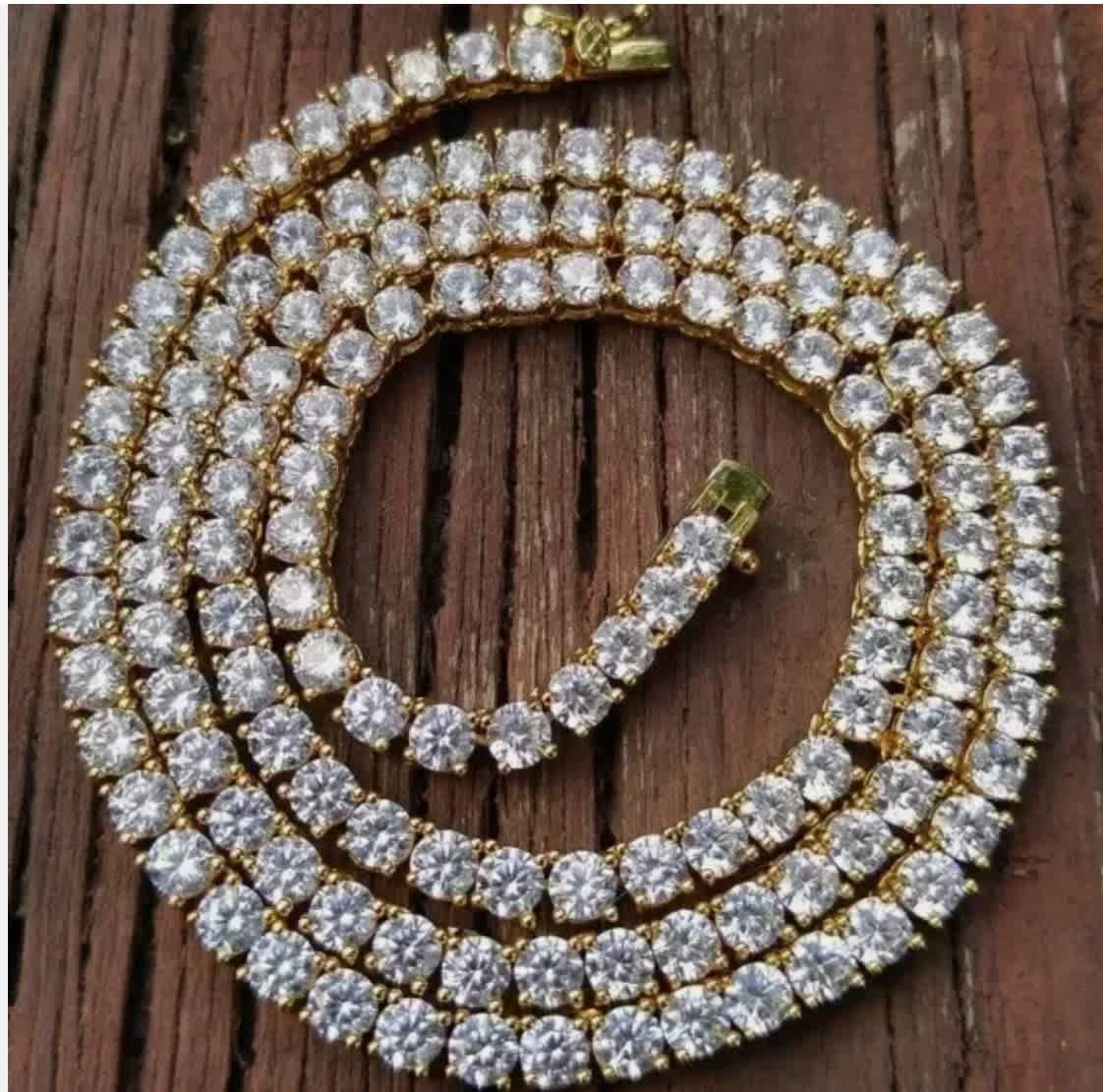 15"  20Ct TW Round Cut lab Grown Diamond Tennis Necklace 14K Yellow Gold