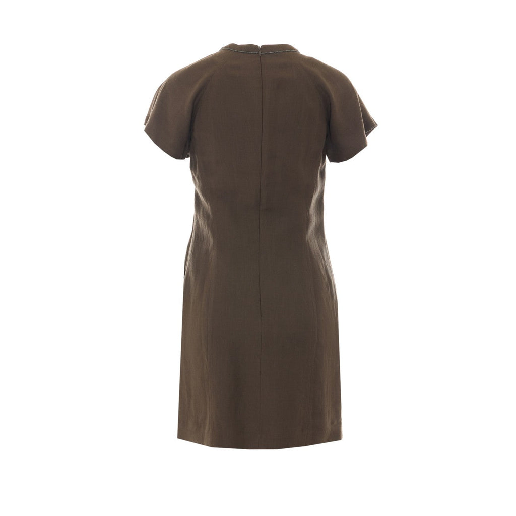 Brunello Cucinelli Women Viscose And Linen Fluid Twill T-Shirt Dress With Shiny Trim