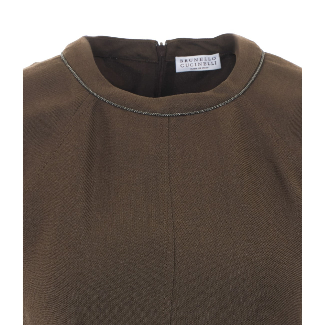 Brunello Cucinelli Women Viscose And Linen Fluid Twill T-Shirt Dress With Shiny Trim