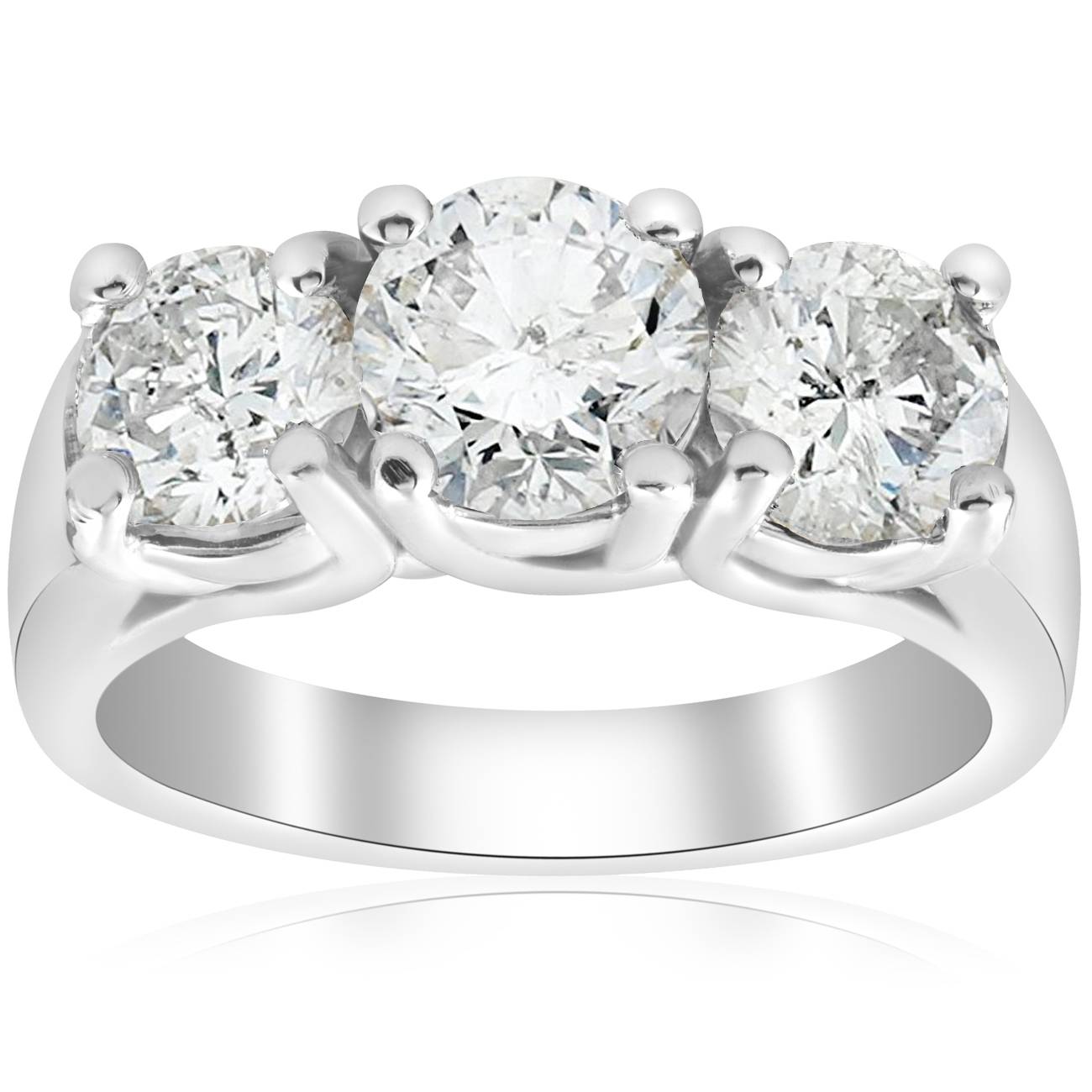 2 3/4ct Three Stone Diamond Engagement Ring 14K White Gold Size Selectable