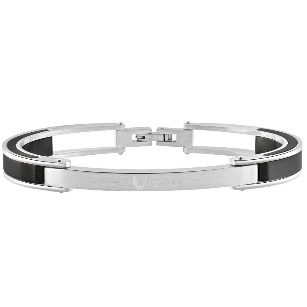 Men's Two Toned Steel and Black Cuffed 8mm Link 8.5" Bracelet