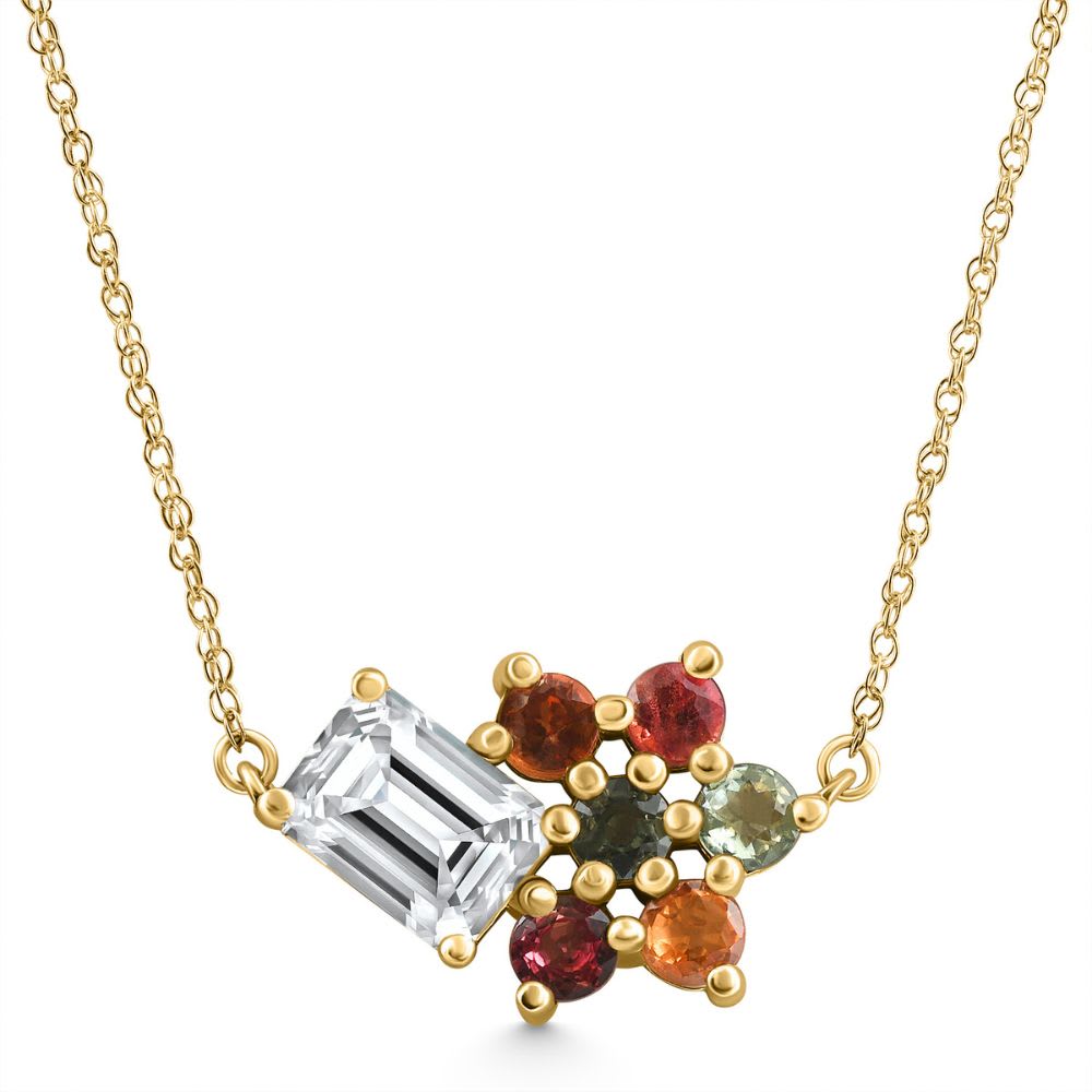 4Ct Diamond & Sapphire Pendant 14k Yellow Gold 18" Necklace Lab Grown Size: 18