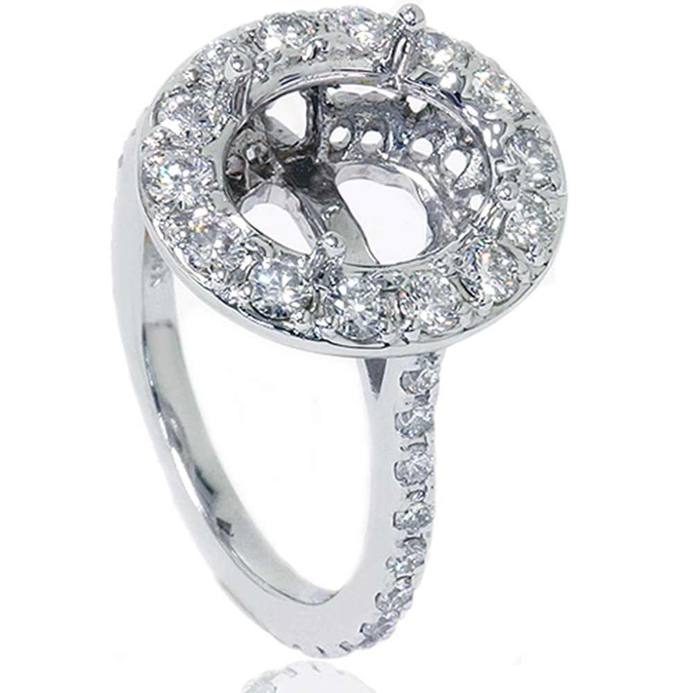 VS 1ct Pave Halo Oval Engagement Ring Setting 14K White Gold Size Selectable
