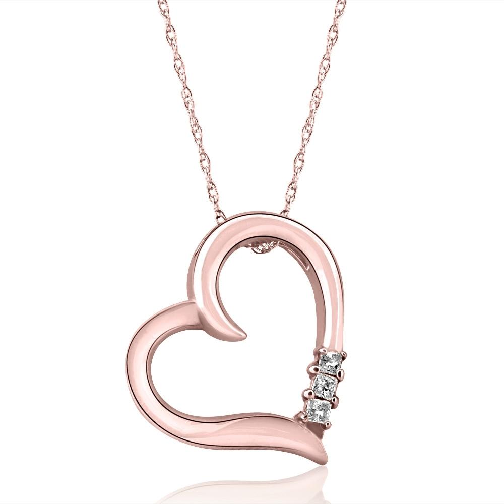 Princess Cut Diamond Heart Necklace Pendant White Yellow or Rose Gold 3/4" Tall