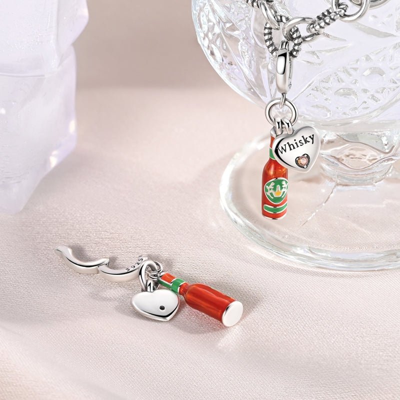 Whisky Bottle & Heart “Whisky Lover” Dangle Charm