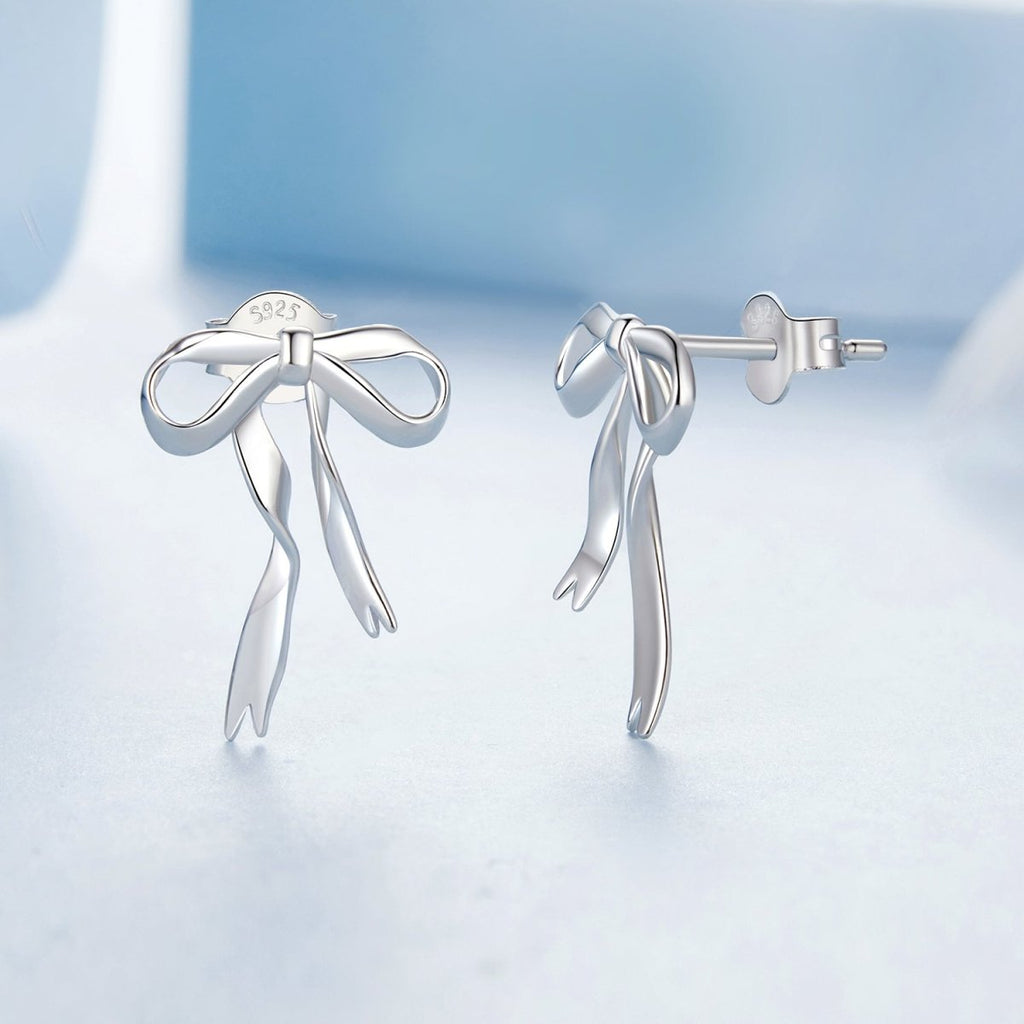 Whispering Ribbon Bow Stud Earrings