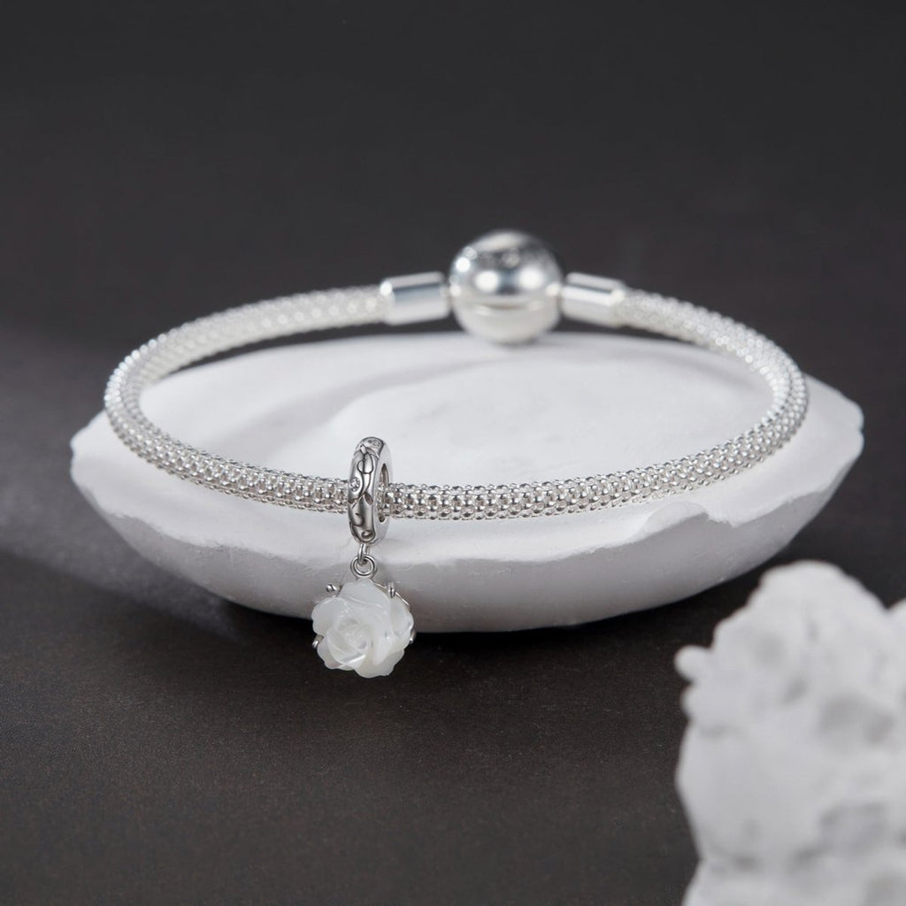 White Rose in Bloom Double Dangle Charm