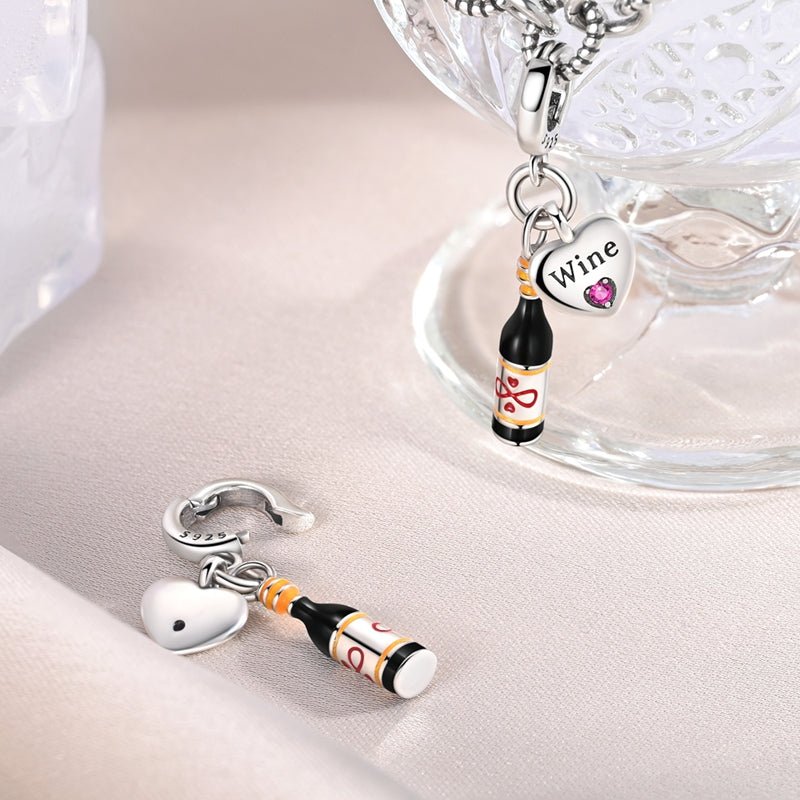 Wine Bottle & Heart “Wine Lover” Dangle Charm