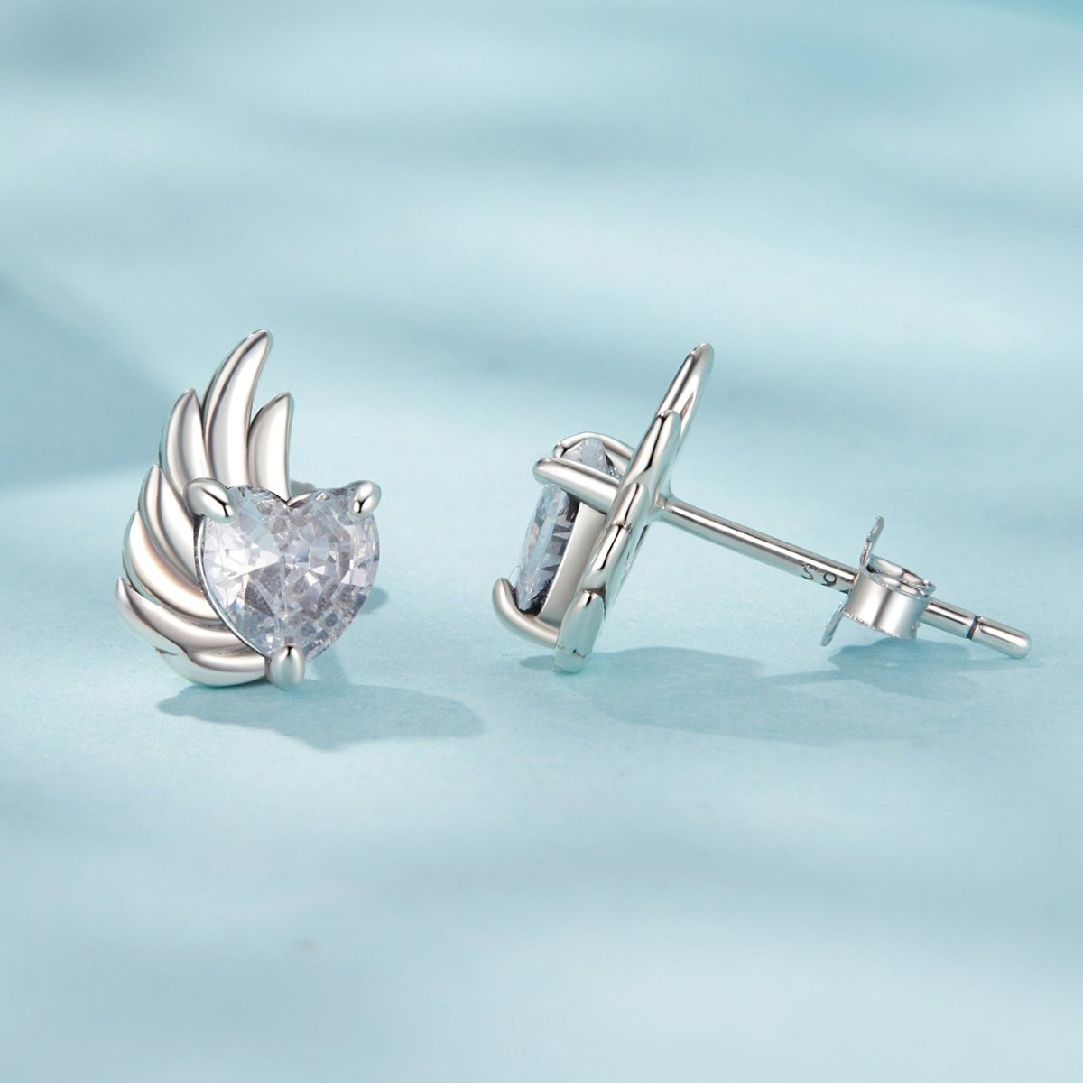 Winged Heart Sparkle Stud Earrings