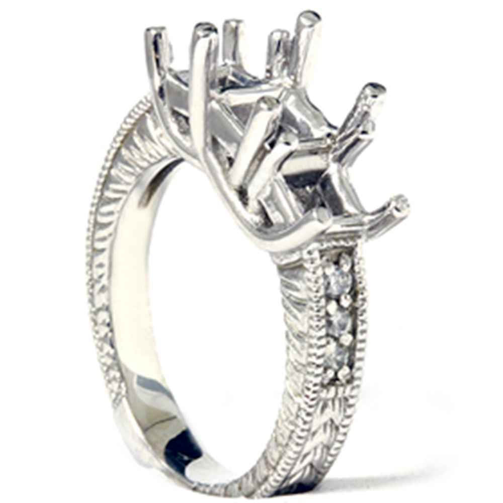 1/5ct Diamond Princess Cut Hand Engraved Mounting 14K Size Selectable