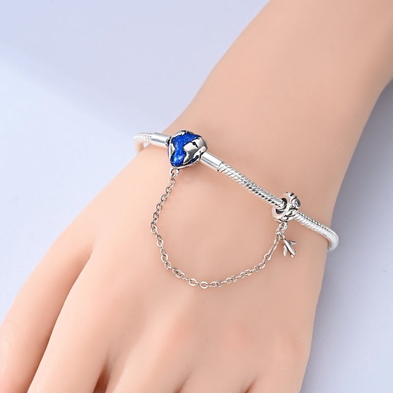 World Map & Airplane Safety Chain Bracelet