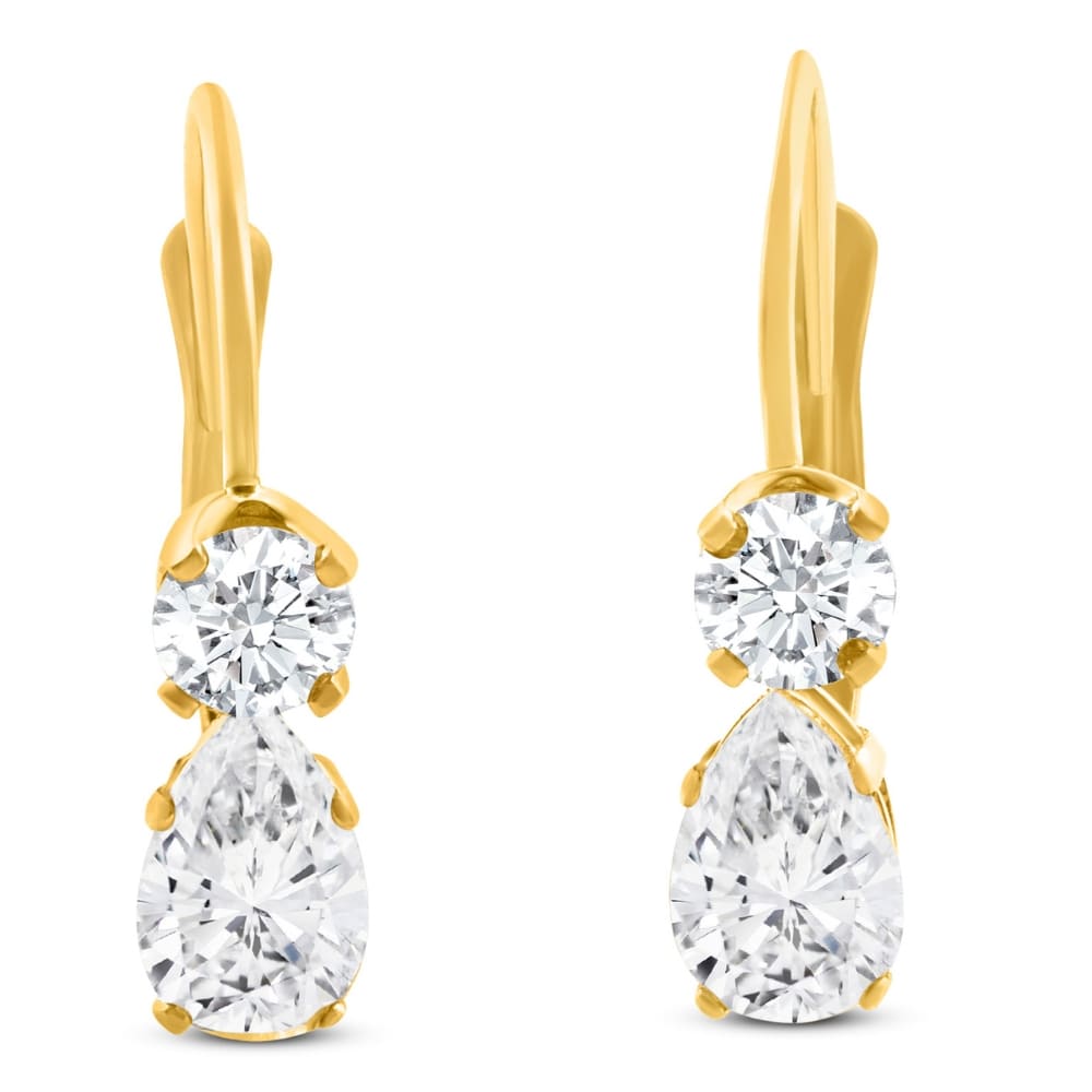 1Ct TW Pear Shape Diamond Leverback Hoops Women's Earrings 14k Gold 1/2" Tall