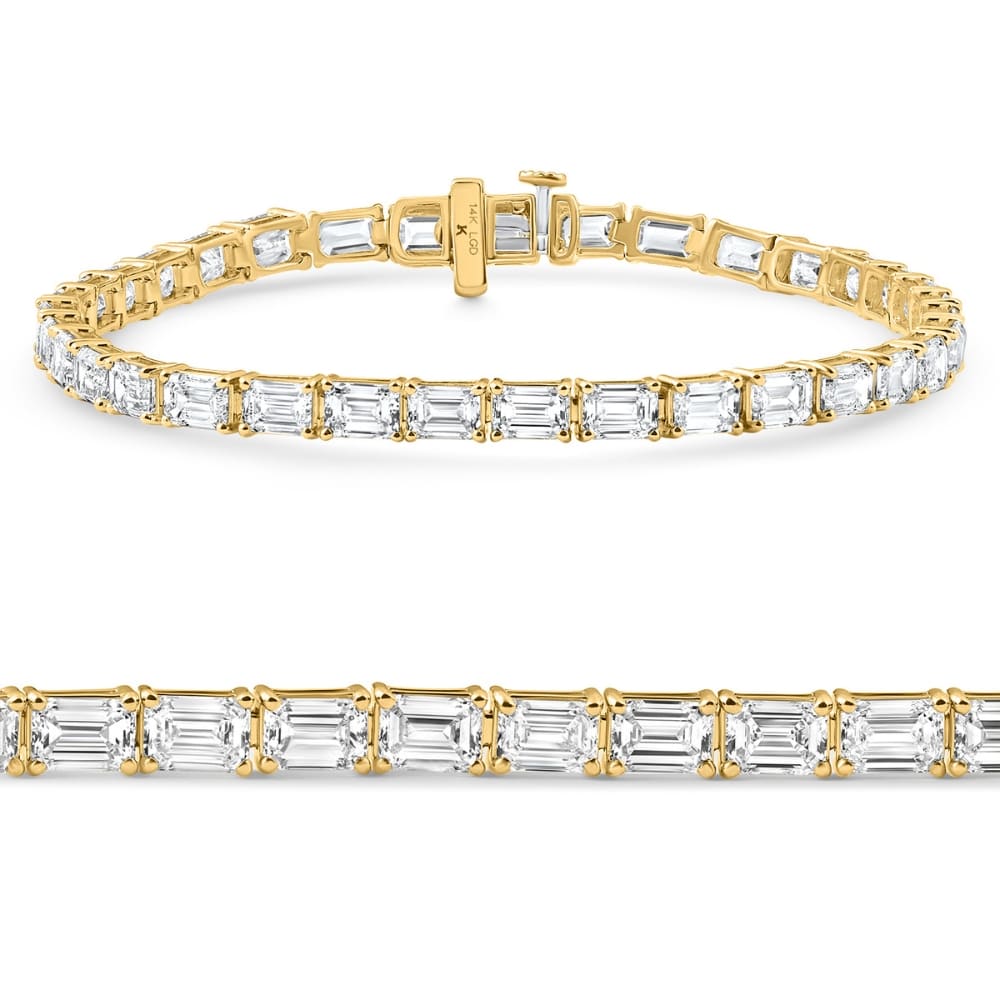 12Ct Emerald Cut Diamond East West Tennis Bracelet 14k Yellow Gold Lab Grown Size: Medium