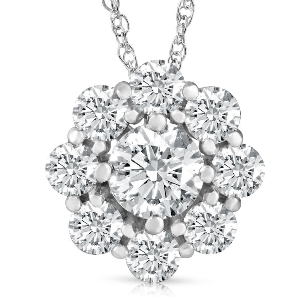 2 1/2 Ct Round Cut Diamond Halo Pendant 14k White Gold 18" Necklace Lab Grown