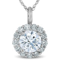 3/4 Ct TW Round Cut Diamond Halo Solitaire Pendant 14k White Gold Necklace