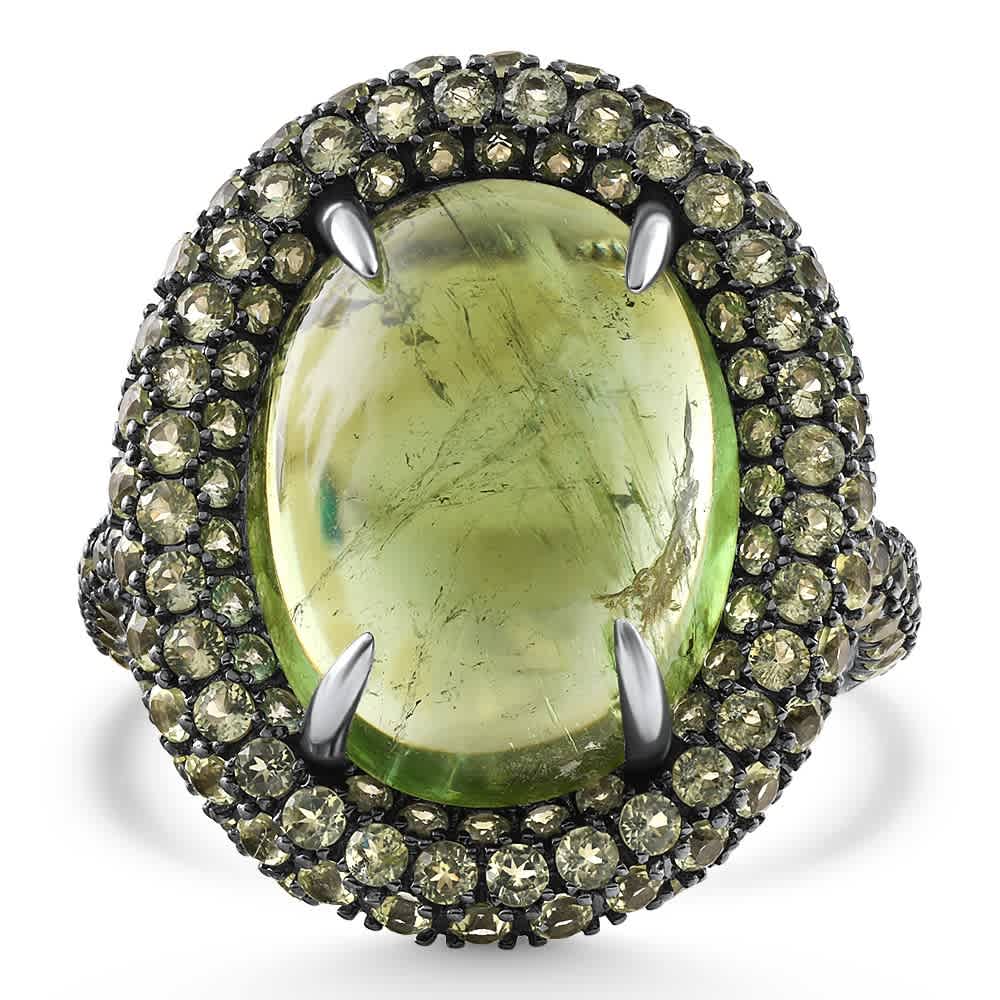 12.21Ct Peridot & Green Tourmaline Heirloom Ring 14k White Gold Size: 6.5