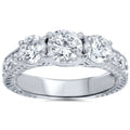 2ct Vintage Three Stone Round Diamond Engagement Ring 14K White Gold Size Selectable