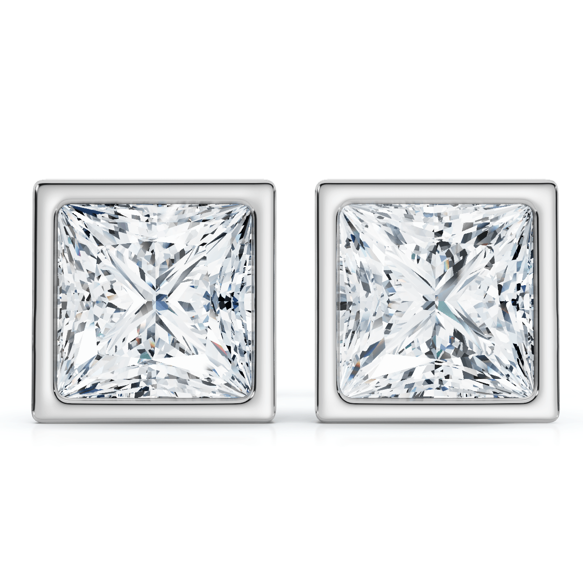 Princess Cut Diamond Bezel Set Studs 14k Gold Lab Grown Size: Small
