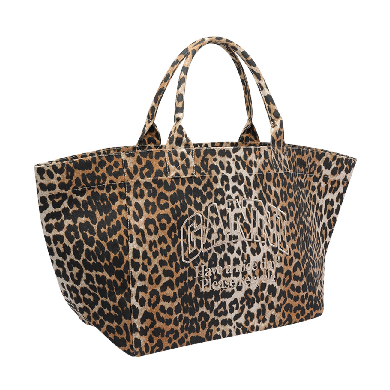 Ganni Women Xxl Leopard Logo Tote Bag