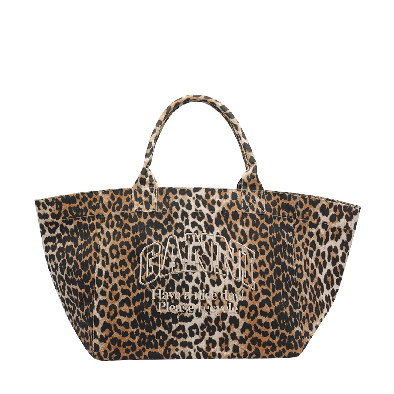 Ganni Women Xxl Leopard Logo Tote Bag