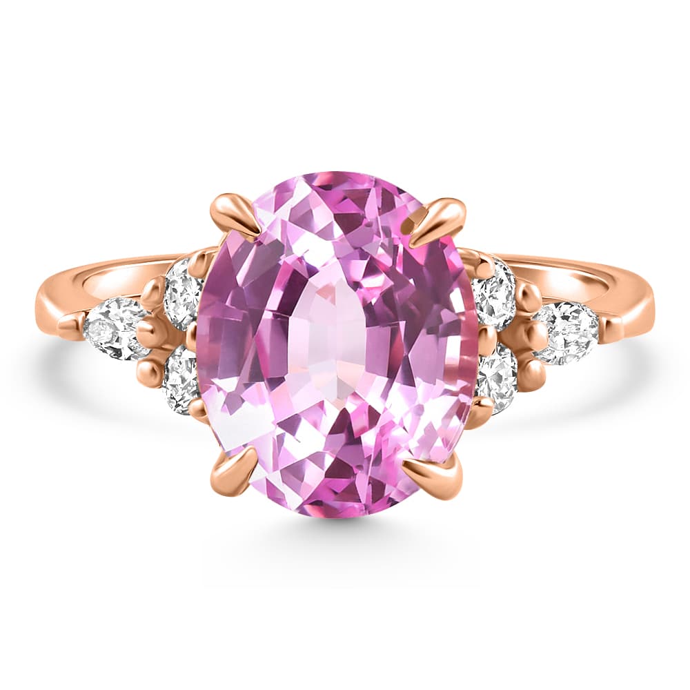 5Ct TW Oval Pink Sapphire & Diamong Ring 14k Rose Gold Lab Grown Size: 7