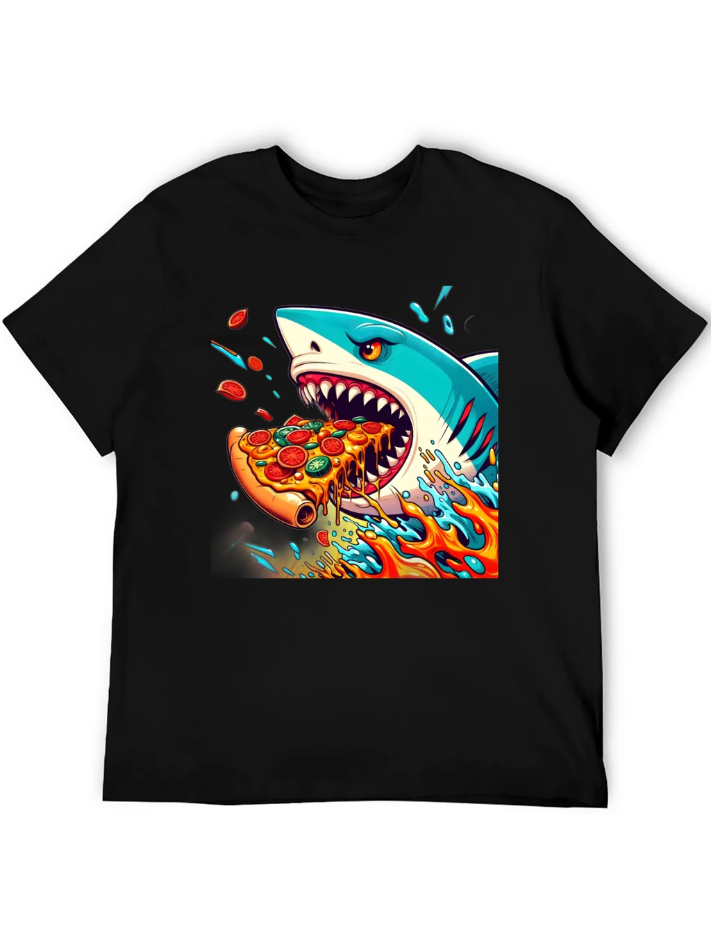 Shark Pizza Black T-Shirt: Jawsome Taste!