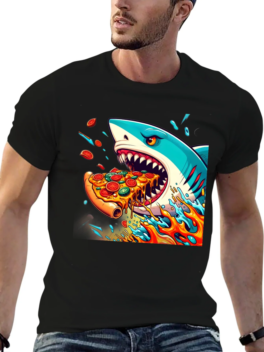 Shark Pizza Black T-Shirt: Jawsome Taste!