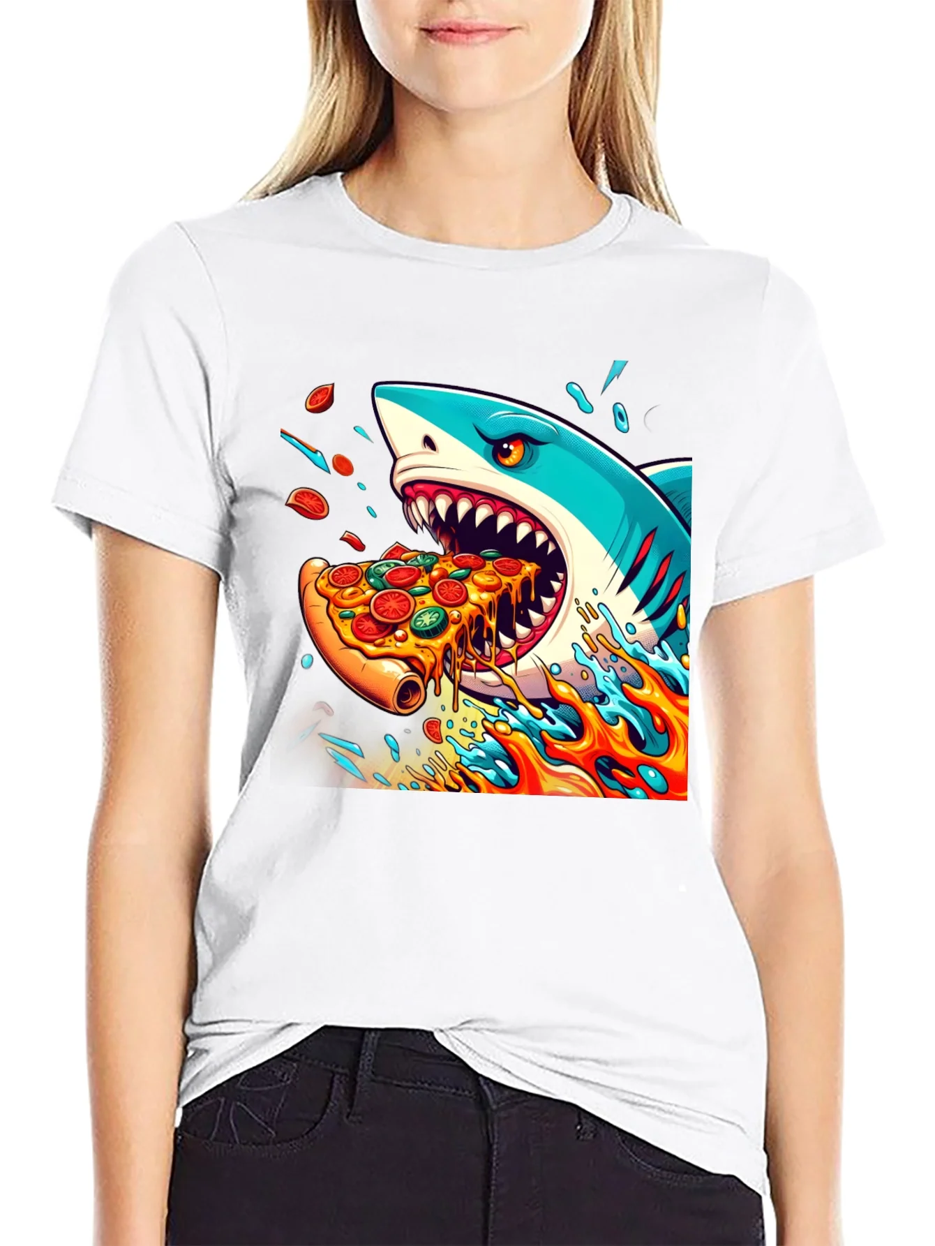 Shark Pizza Black T-Shirt: Jawsome Taste!