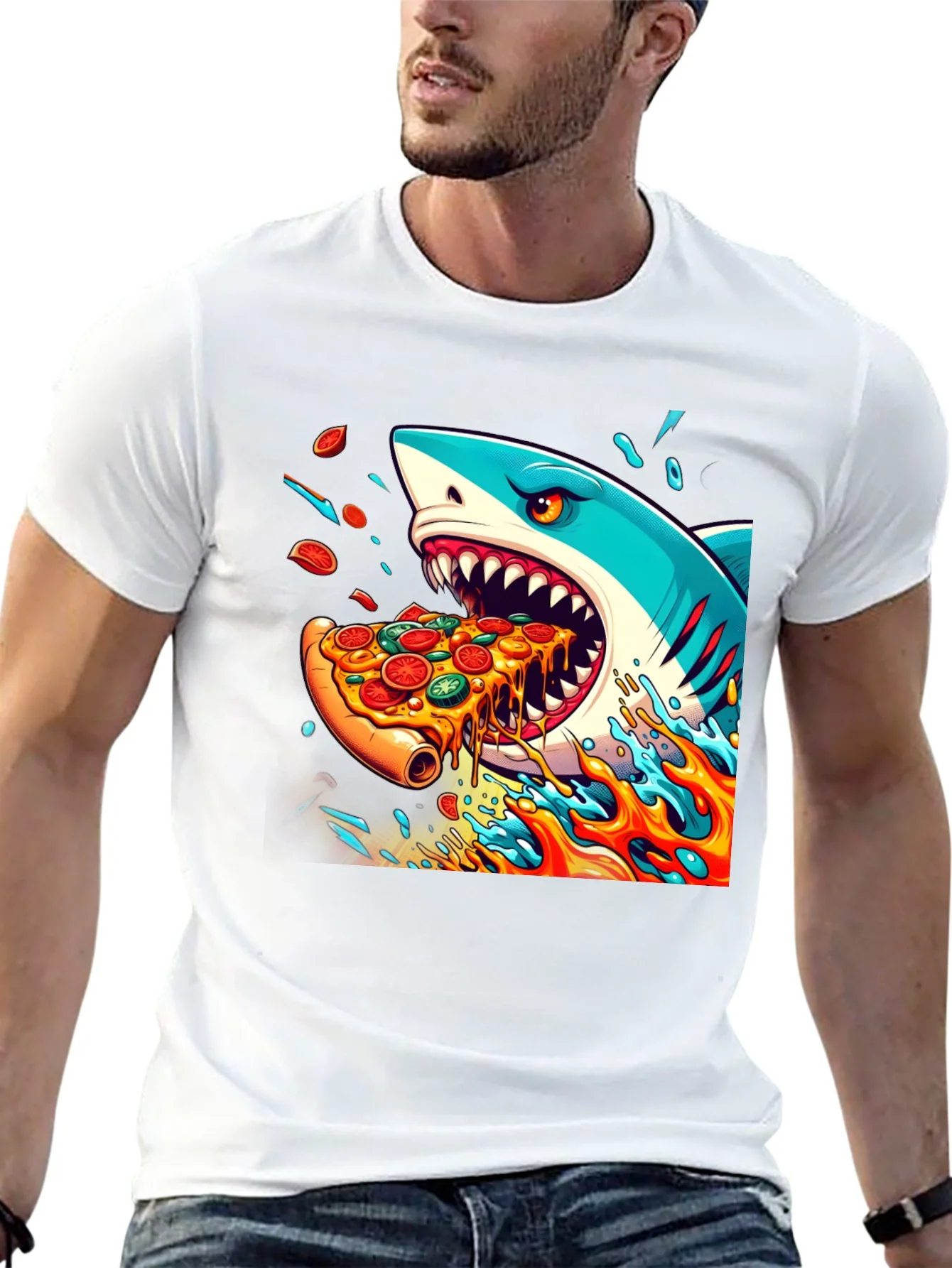 Shark Pizza Black T-Shirt: Jawsome Taste!