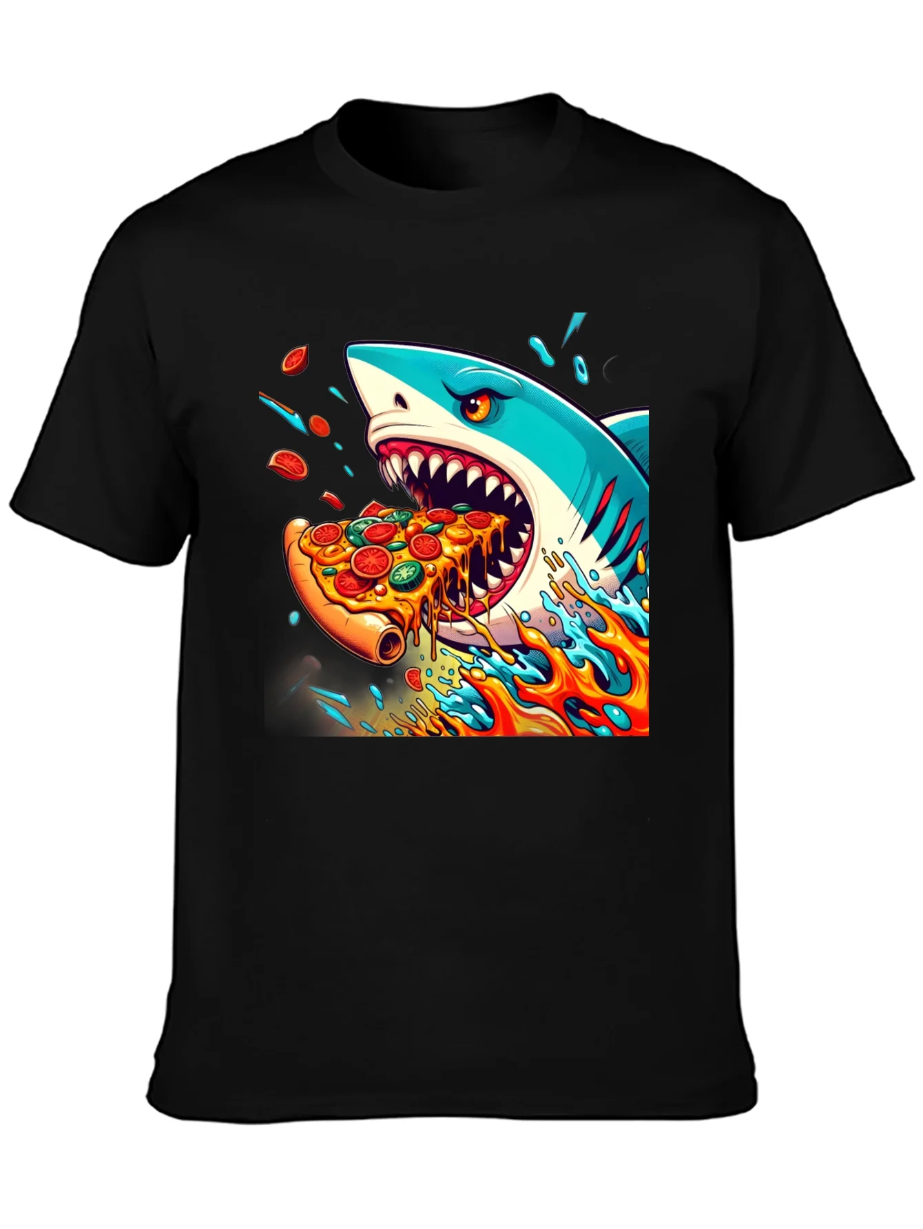 Shark Pizza Black T-Shirt: Jawsome Taste!