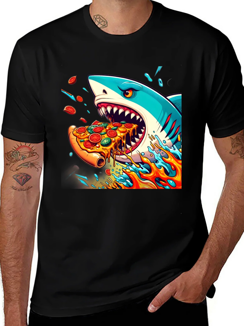 Shark Pizza Black T-Shirt: Jawsome Taste!