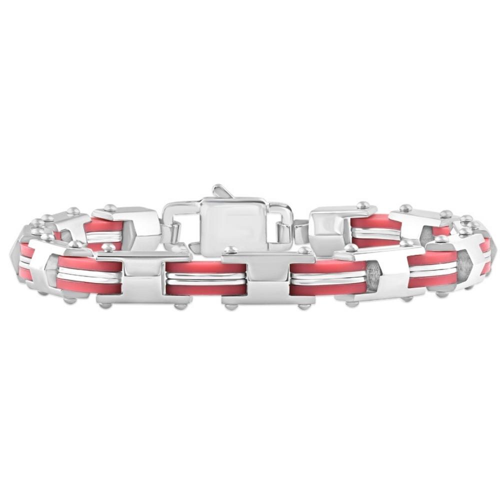 Men's Steel And Red Two Tone 8mm Link Flexible Trigger Clasp  8.5 " Bracelet