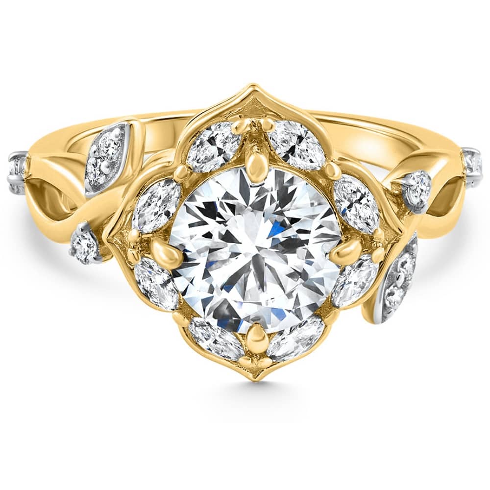 Certified 2.53Ct Diamond Engagement Vine Petal Ring 14k Yellow Gold Lab Grown Size: 7
