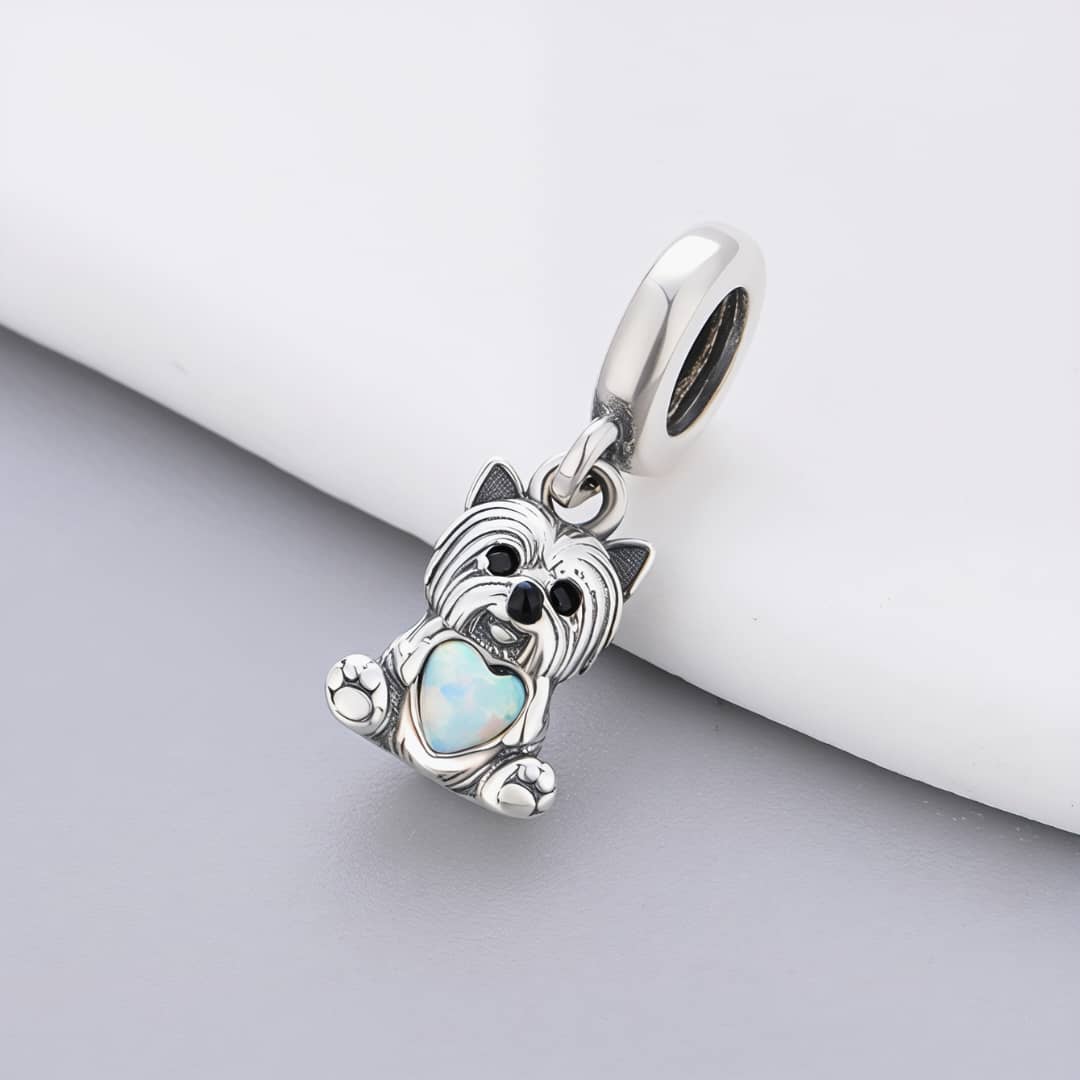 Yorkshire Terrier Dog with Heart Stone Dangle Charm