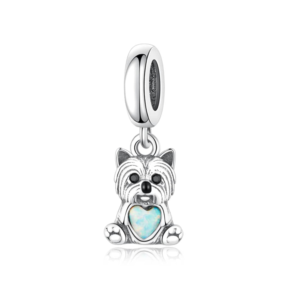 Yorkshire Terrier Dog with Heart Stone Dangle Charm