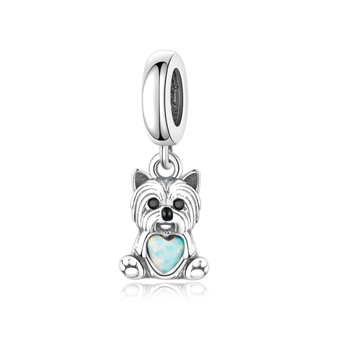 Yorkshire Terrier Dog with Heart Stone Dangle Charm