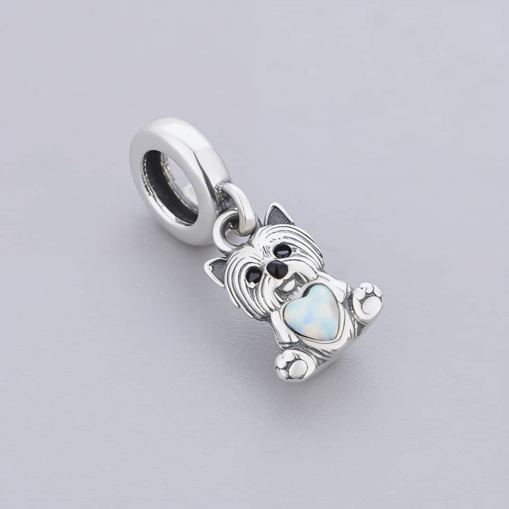 Yorkshire Terrier Dog with Heart Stone Dangle Charm