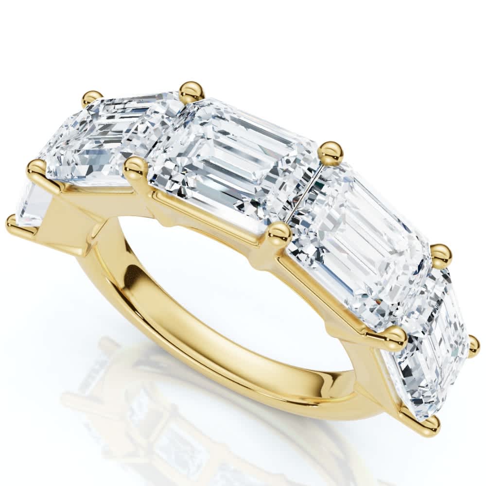 5.10Ct Emerald Cut Diamond 5 Stone Wedding Anniversary Ring 14k Gold Lab Grown