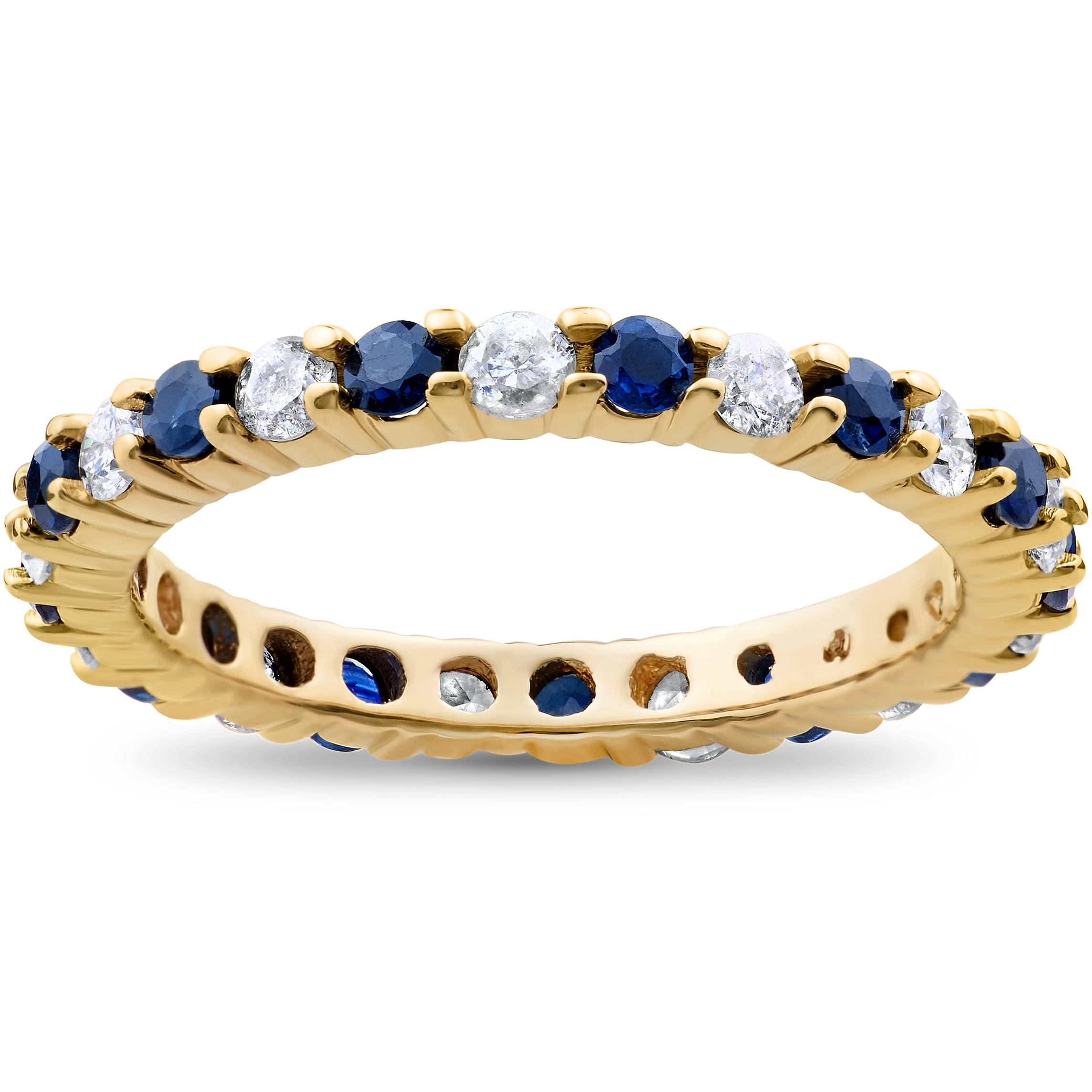 1 1/2ct Diamond Sapphire Eternity Ring 14K Yellow Gold Size Selectable