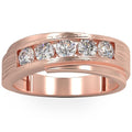 1Ct Diamond Men's Ring Brushed Wedding Band in White Rose or Yellow Gold