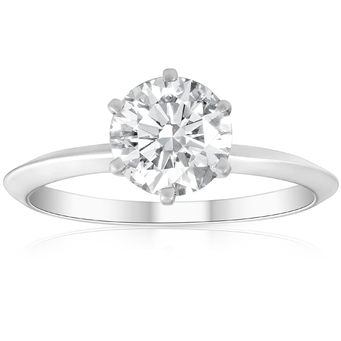 1ct Round Enhanced Diamond Solitaire Engagement Ring 14K White Gold Size Selectable