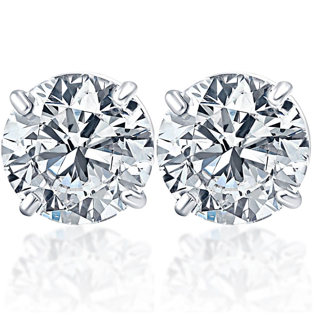 2 Ct TW Real Diamond Studs With Screw Backs in 14k White or Yellow Gold