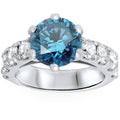 3 1/2ct Blue Lab Grown Diamond Engagement Ring 14K White Gold Round Cut Size Selectable