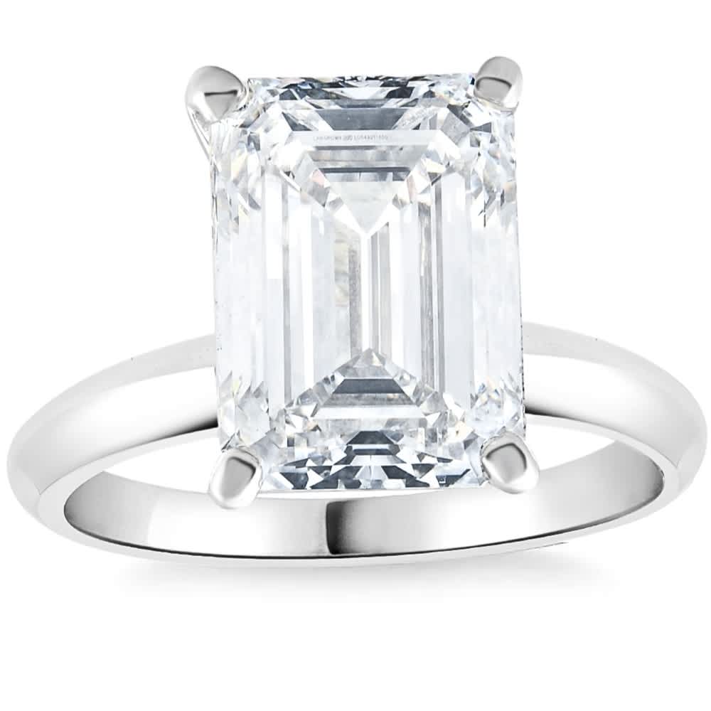 4Ct Emerald Cut Certified Diamond Engagement Ring 14k White Gold Lab Grown Size: 6.5